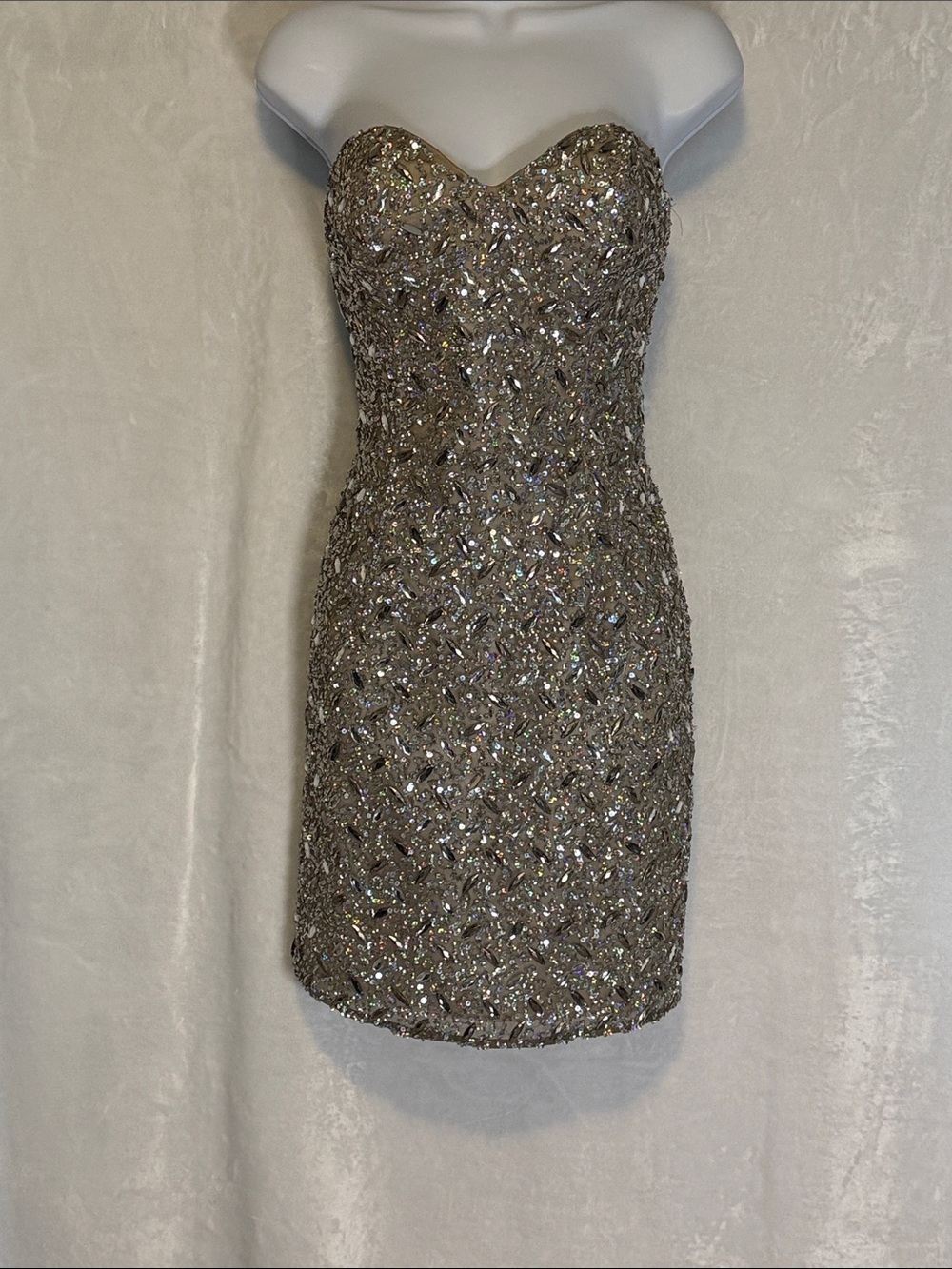 Camille La Vie Strapless Sequin Cocktail Dress in Champagne Gold